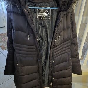 ZeroXposur Women's Dark Brown Puffer Jacket with Faux Fur Hood